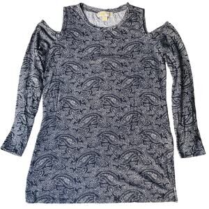 Michael Kors Women’s Long Sleeve Off Shoulder Blouse size L, Floral Blue
